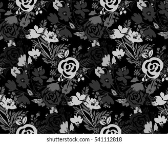 Vector floral seamless pattern. Botanical background. Flowers repeat design. Cute composition with abstract blooming elements. Flower template for fabric, textile, wrapping paper, prints, cover.