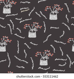 vector floral seamless pattern a bouquet in a jar on a black background