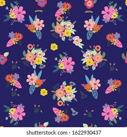 Vector floral seamless pattern with bright summer blooms