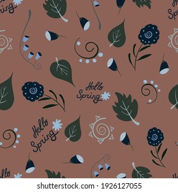 Vector floral seamless pattern with bronze background for fabric, scrapbooking, wrapping paper