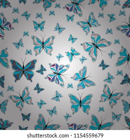 Vector floral seamless pattern with butterflies. Suitable for paper, fabric, packaging. Illustration in white, blue and gray colors.