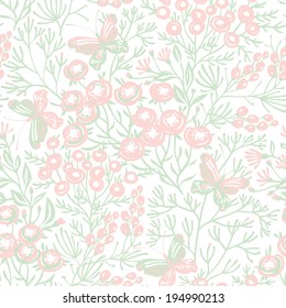 vector floral seamless pattern with butterflies and blooming flowers
