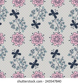 Vector floral seamless pattern with butterfly