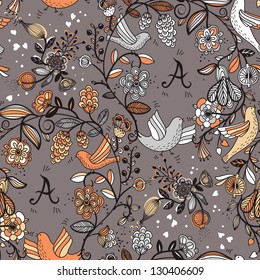 vector floral seamless pattern.You can change letters "A" to your own logotype or monogram