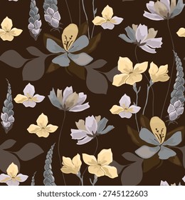 Vector floral seamless pattern in chocolate and vanilla tones