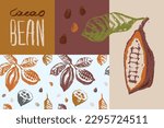 Vector floral seamless pattern with cocoa bean hand-drawn illustrations. Cacao beans wallpaper for chocolate packaging design, cocoa powder label, organic cacao butter backdrop. Cocoa plant ornament.