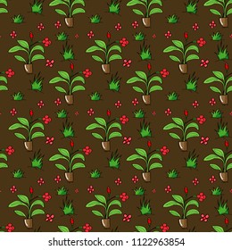 Vector floral seamless pattern. Collage of flowers, grass and leaves. Nature illustration