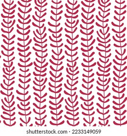 Vector floral seamless pattern in the color of the year 2023 viva magenta with leaves and branches