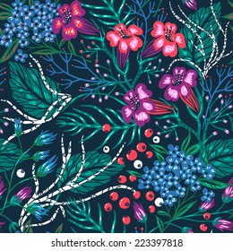 vector floral seamless pattern with colorful exotic blooms