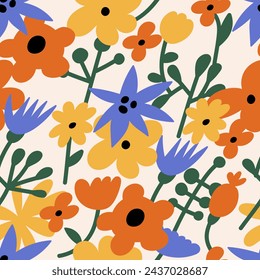 Vector floral sin patrón. Colección de fondos de flores funky coloridas para medios impresos o sociales, arte de pared, postales