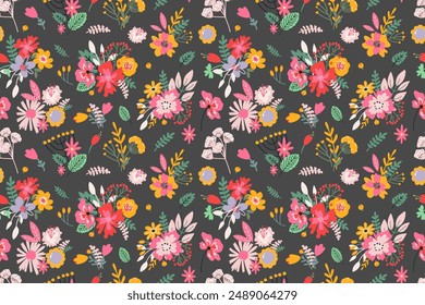 Vector floral seamless pattern with colorful flowers. Abstract background. Flower compositions. Summer pattern.