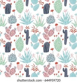 Vector floral seamless pattern with colorful cute cactuses