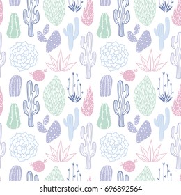 Vector floral seamless pattern with colorful cute cactuses