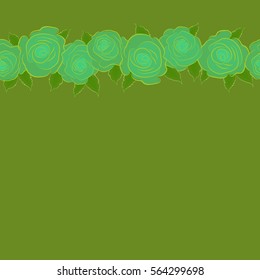 Vector floral seamless pattern with copy space (place for your text). Horizontal green roses.