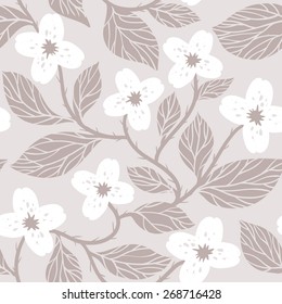 vector floral seamless pattern with curly white flowers on a beige background 