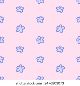 Vector floral seamless pattern. Cute small blue flowers in hand drawn style. Retro vibe. Cottage core