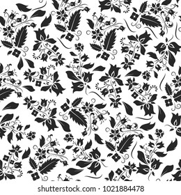 Vector floral seamless pattern. Decorative background with simple ornaments element. Ethnic traditional design.