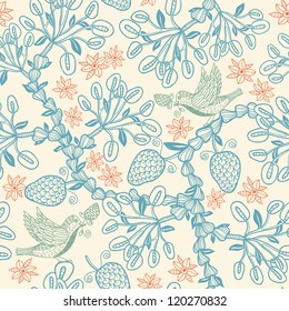 vector floral seamless pattern with decorative plants and birds