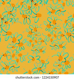 Vector floral seamless pattern in delicate colors. Botanical illustration with simple daisy flowers. Sketch made of marker. Good for bedding, fabric, textile, wallpaper, wrapping, surface.