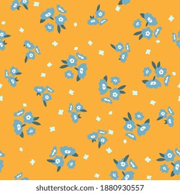 Vector floral seamless pattern design.  flowers with leaves .  texture for kids fabric, packaging, wrappers. yellow-blue floral background