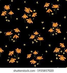 Vector floral seamless pattern design. chamomile, daisies flowers with leaves .  texture for kids fabric, packaging, wrappers.