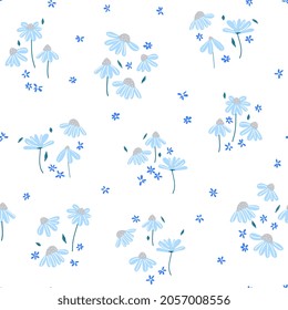 Vector floral seamless pattern design. chamomile, daisies flowers with leaves .  texture for kids fabric, packaging, wrappers.