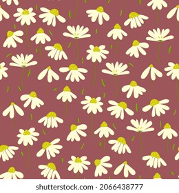 Vector floral seamless pattern design. chamomile, daisies flowers with leaves .  texture for kids fabric, packaging, wrappers.