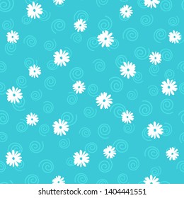 Vector floral seamless pattern in doodle style on blue background