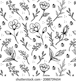 Patrón vector floral sin fisuras en estilo doodle.