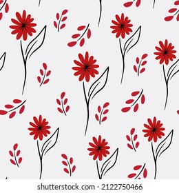 Vector floral seamless pattern in doodle style with flowers and leaves. Gentle, spring floral background.