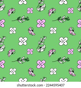 Vector floral seamless pattern in doodle style. Fabric pattern, wallpaper, wrapping.