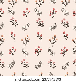 Vector floral seamless pattern in doodle style with abstract berries	