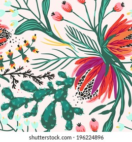 Vector Floral Seamless Pattern Exotic Flowers Stock Vector (Royalty ...