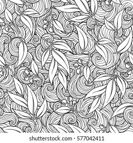 Seamless Monochrome Floral Pattern Hand Drawn Stock Illustration ...