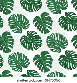 Vector floral seamless pattern. Exotic leaves on a white background