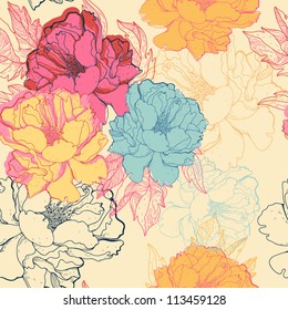 vector floral seamless pattern with fantasy blooming roses