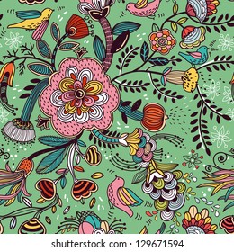 vector floral seamless pattern with fantasy colorful plants