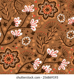 vector floral seamless pattern with fantasy plants and berries
