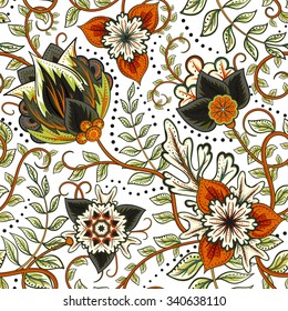 Vector floral seamless pattern with fantasy flowers.