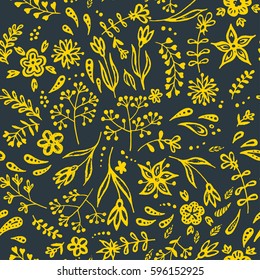 Vector floral seamless pattern, feminine spring and summer background with hand drawn doodle flowers. Hand made texture for textile design, wrapping paper, covers, wallpapers, home decor.