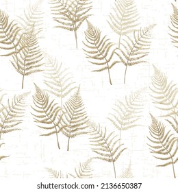 Vector floral seamless pattern with fern leaves, dill, chicory flowers and shepherd's purse plant . Thin delicate lines hand drawn silhouettes in pastel colors. tropical palm leaves seamless pattern. 