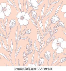 vector floral seamless pattern with flax flowers