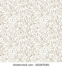 Vector floral seamless pattern. Flower and leaves theme. Summer collection. Can be used for wallpaper, website background, textile printing. Hand drawn endless illustration of flowers