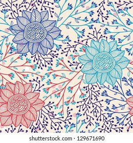 vector floral seamless pattern with flowers and herbs