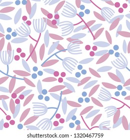 Vector Floral seamless pattern with flowers, plants, berries. seamless pattern design