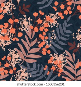 Vector Floral seamless pattern. Flowers and leaves. Repeat background with plants. Hand Drawn texture with blossom. Botanical Design for print, wallpaper, fabrics or wrapping paper.