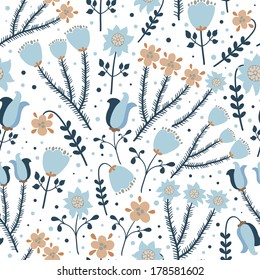 Vector floral seamless pattern with flowers on the white background.