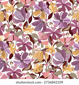 Vector floral seamless pattern. Flowers, leaves on a white background