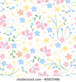 Vector floral seamless pattern of flowers. Butterfly's and cute flowers. 
