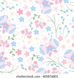 Vector floral seamless pattern of flowers. Butterfly's and cute flowers. 